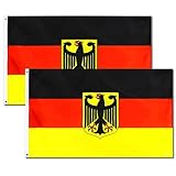 2 Stück Deutschland Flagge mit Adler | Deutschland Fahne | 90 x 150 cm Polyester Wetterfeste Garten...