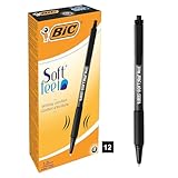 BIC Kugelschreiber Set Soft Feel Clic Grip, in Schwarz, Strichstärke 1.0 mm, 12er Pack, Ideal für...