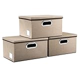 PRANDOM faltbare Aufbewahrungsboxen mit Deckel [3 Pack] Jute-Gewebe Faltbare Organizer Container...