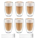 wellmall-hula Latte Macchiato Gläser Doppelwandig 450ml 6er Pack mit 6 Löffeln Doppelwandige...