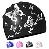 LUKIUP Badekappe für Erwachsene, Silikon Badekappe, Dehnbare und Bequeme Schwimmkappen, 3D Dehnbare...