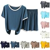 Weiches Damen-Pyjama-Set – kurzärmeliges Hemd und Shorts, zweiteiliges Outfit, leichter...