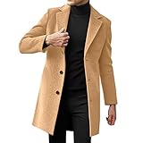 Hkdjaess Mantel Herren Lange Jacke Slim Fit Casual Wollmantel Wintermantel Kerbkragen - mit...