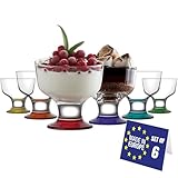 LAV Bunte Eisschalen Glas 6er Set 285ml, BLEI FREI Stapelbare Eisgläser, Eisschalen Glas mit fuß,...