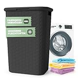 Wäschekorb mit Deckel Rattan - Wäschebox in Flechtoptik 65 L - Wäschesammler Kunststoff mit...
