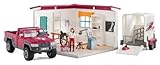 schleich Horse Club | Besuch beim Tierarzt 72261 | Set mit Haus, Pick-up, Pferdeanhänger, 2...
