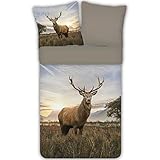 ESPiCO Bettwäsche Trendy Bedding Hirsch Tiermotiv Geweih Sonnenaufgang Rotwild Wildtier,...