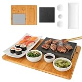 CAWI Lavastein Steakbrett, Servierplatte, Bambusbrett mit Hot Stone Grill, Steak Grillplatte,...
