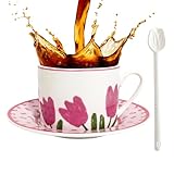 Kaffeetassen Set für Frauen, Teetassen und Untertassen | Blumenteetasse mit Untertasse Teeservice...