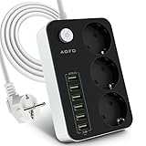 AOFO Steckdosenleiste Steckdosenadapter 3 Fach schaltbare mit 6 USB (5V/3.4 A, 17W),Schaltbare...