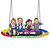 COSTWAY Nestschaukel oval mit Lichtern, Outdoor Schaukel bis 300 kg belastbar, Kinderschaukel mit...