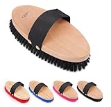 netproshop Weiche Kardätsche Pferdebürste mit Holzgriff und Nylonband, Farbe:Schwarz