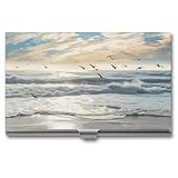 YHNNH Visitenkartenetui mit Wellen am Strand mit Meeresvögeln, minimalistische Brieftasche,...