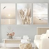 SWECOMZE 3er Poster Set Wohnzimmer - Bilder Deko Schlafzimmer - Sonnenuntergang Strand Stilvolle...