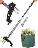 HAUSPROFI Unkrautstecher mit Stiel Teleskop (Länge 91 CM-117 cm) + 50L Gartensack,...