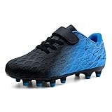 JABASIC Kids Firm Ground Fußballschuhe Jungen Mädchen Sportliche Fußballschuh (32EU,Schwarz/Blau)