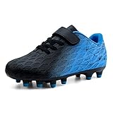 JABASIC Kids Firm Ground Fußballschuhe Jungen Mädchen Sportliche Fußballschuh (31EU,Schwarz/Blau)