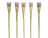 Gartenfackel 5er Set mit Citronella-Kerzen im Glas für Outdoor, Bambusfackel Länge ca. 76,5 cm