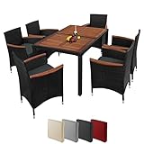 Montafox Sitzgruppe 6 Personen Poly Rattan Sitzgarnitur Akazienholz Tisch 130 x 90cm Sitzkissen 6cm...