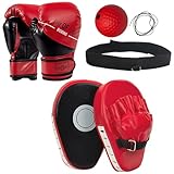 EUMAYES 3-in-1 Handpratzen Boxen und 6oz Boxhandschuhe Set für Kinder, mit Boxen Reflexball, Kinder...