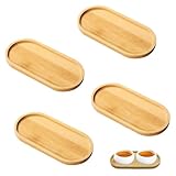 Bambus Tablett Klein, 4 Stück Ovale Holztablett Kleines, Holz Servierplatte, Holz Oval...