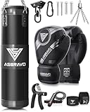 ASBRAVO Boxsack für Erwachsene, 4ft Oxford Heavy Boxing Bag Set 12OZ Handschuhe für MMA Muay Thai...