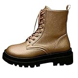 XOUSAEKM Damen Kampfstiefel Damen Schnürschuhe Chunky Heel Schuhe Retro Runde Zehen Stiefelette...