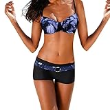 MIN YING Badeanzug 2-teilig Damen Sexy, Tankini Set Bademode Bikini Set Träger Ärmellos Bademode...