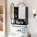 60CM Doppelbogiger Spiegelschrank mit 2 Türen, Wandhängender Metallschrank mit Verstellbaren...