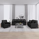 LAPOOH 3-TLG. Sofagarnitur mit Kissen Schwarz Kunstleder, Sofa Mit Relaxfunktion, Couchgarnitur,...