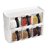 Gewürzbox mit 3 Fächern, mit Griff und Löffel, transparent, Gewürzregal, Gewürzbox für Salz,...