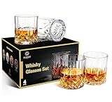 GLASKEY Whisky Gläser 4er Set,315ml Bleifreie Kristallwassergläser,Cocktail Rum Wodka Scotch Gin...