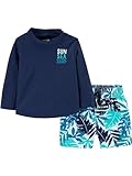 Simple Joys by Carter's Baby Jungen Swimsuit Trunk and Rashguard-Set, Marineblau Weiß Tropisch, 3...