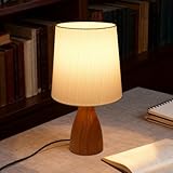 Aukimo Nachttischlampe Tischlampe Holz, Beige Leinenlampeenschirm mit goldenen Streifen, E14 Fassung...