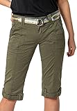 FRESH MADE Damen Capri-Hose 3/4-Shorts mit Metallic Gürtel Green M