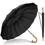 NINEMAX Regenschirm Groß Sturmfest,Stockschirm mit Holzgriff füR Herren Damen,Stabiler 16 Knochen...