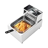 Friteuse, 6L Öl-Friteuse aus Edelstahl, 2500W Elektrische Fritteuse mit stufenlose...