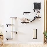 Kletterwand Katzen Set - 5-teiliges -Wandregale, Stabiler Holzkletterer , Wandpark mit Katzenhaus,...