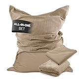 Lumaland Sitzsack Classic XXL All-in-One Set | Riesen Sitzsack XXL mit Cord & Outdoor Bezug für...