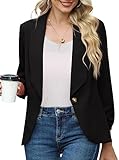 PrinStory Blazer Für Damen 3/4 Geraffte Ärmel Blazer Geschäft Büro Blazer Anzug Sportlich Jack...