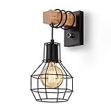 Glighone Wandleuchte Innen Vintage Dimmbar Wandleuchte mit Schalter Schwarz Industrial Wandlampe...