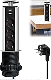 Versenkbare Tischsteckdose mit 2 USB, 3 Fach Versenkbare Steckdose 80mm, Einbau Steckdosenleiste...