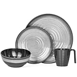 Camping Geschirr Set 1 Person 4-teilig | Melamin | Picknick Geschirrset | Campinggeschirr Stone Grey...