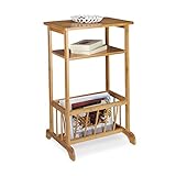 Relaxdays Beistelltisch mit Zeitungsständer, Bambus, Robust, 2 Ablagen, H x B x T: 71,5 x 44,5 x 37...