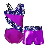 AYWTIUN Mädchen Turnanzug Ärmelloser Gymnastikanzug mit asymmetrischen Trägern und Shorts,...