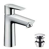 hansgrohe Talis E - Waschtischarmatur mit Push-Open Ablauf, Wasserhahn Bad mit Auslauf Höhe 110 mm,...