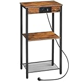 HOOBRO Beistelltisch mit Ladestation, Telefontisch mit 3 Ebenen, Kleiner Nachttisch, Sofatisch für...