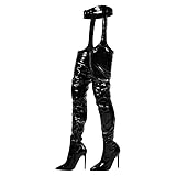 blingqueen Damen Overknee Chap Boots Übergroße Stiefel Stiletto Chaps Lackoptik Schwarz 46 EU