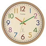 Foxtop Kinder Funk Wanduhr Ohne Tickgeräusche Lautlos Kinderuhr Bunt Uhr für Jungen Mädchen...