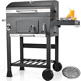 Holzkohlegrill mit Deckel, Grill Grillwagen BBQ Smoker XL, Holzkohle Grillwagen mit Rädern,...